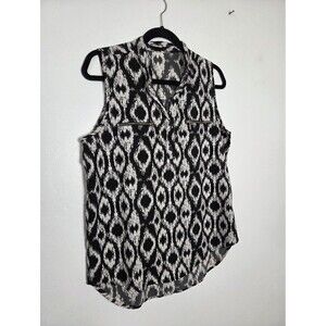 Time To Bloom Abstract Print Black White Camisole Blouse Sleeveless Boho Indie L